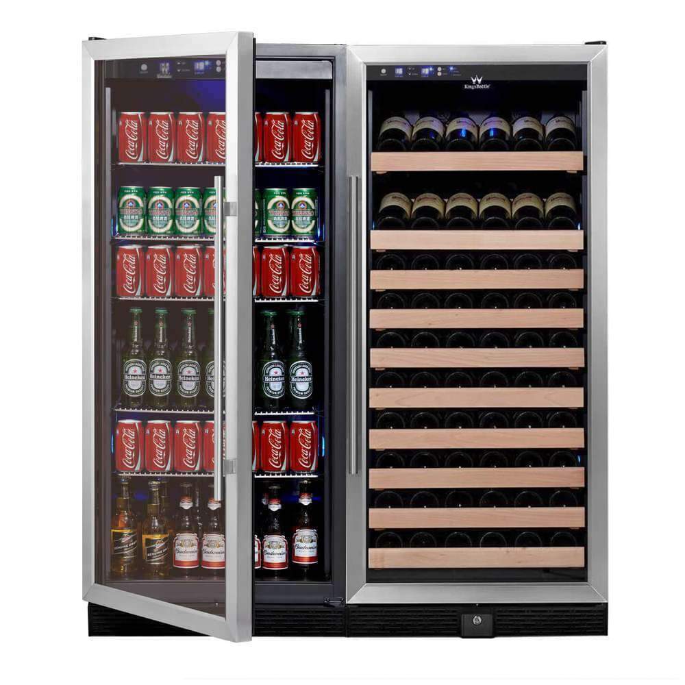 Kings Bottle 56" Upright Wine And Beverage Refrigerator Combo With Glass Door KBU100BW2-SS